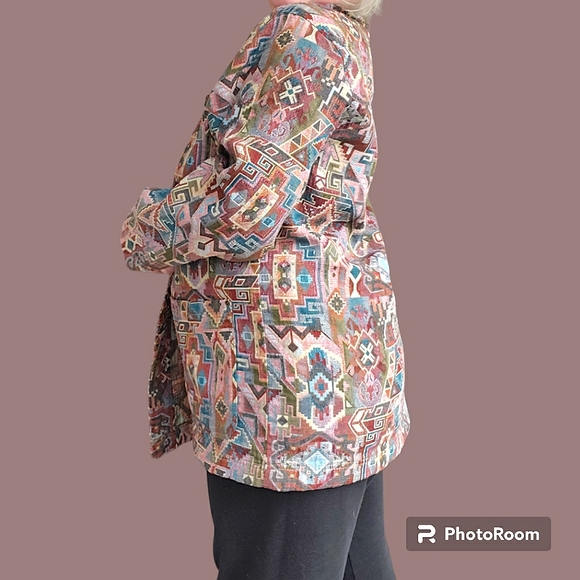 Vtg 90s Carole Little Southwestern Oversized Tapestry Shacket Jacket - Picture 4 of 10